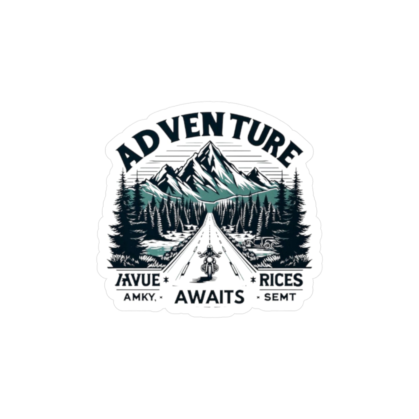 Adventure Awaits Mountain Road Vinyl Sticker — Outdoor Travel Kiss-Cut Decal