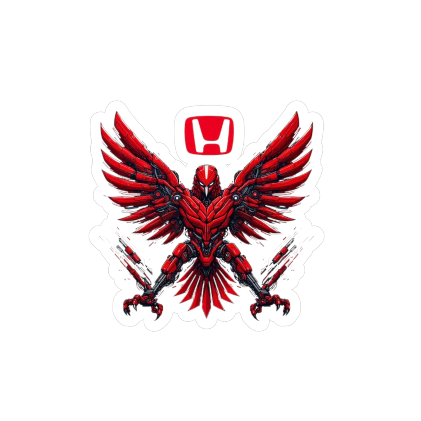 Red Mecha Phoenix Kiss-Cut Vinyl Sticker — Honda Emblem Car Decal