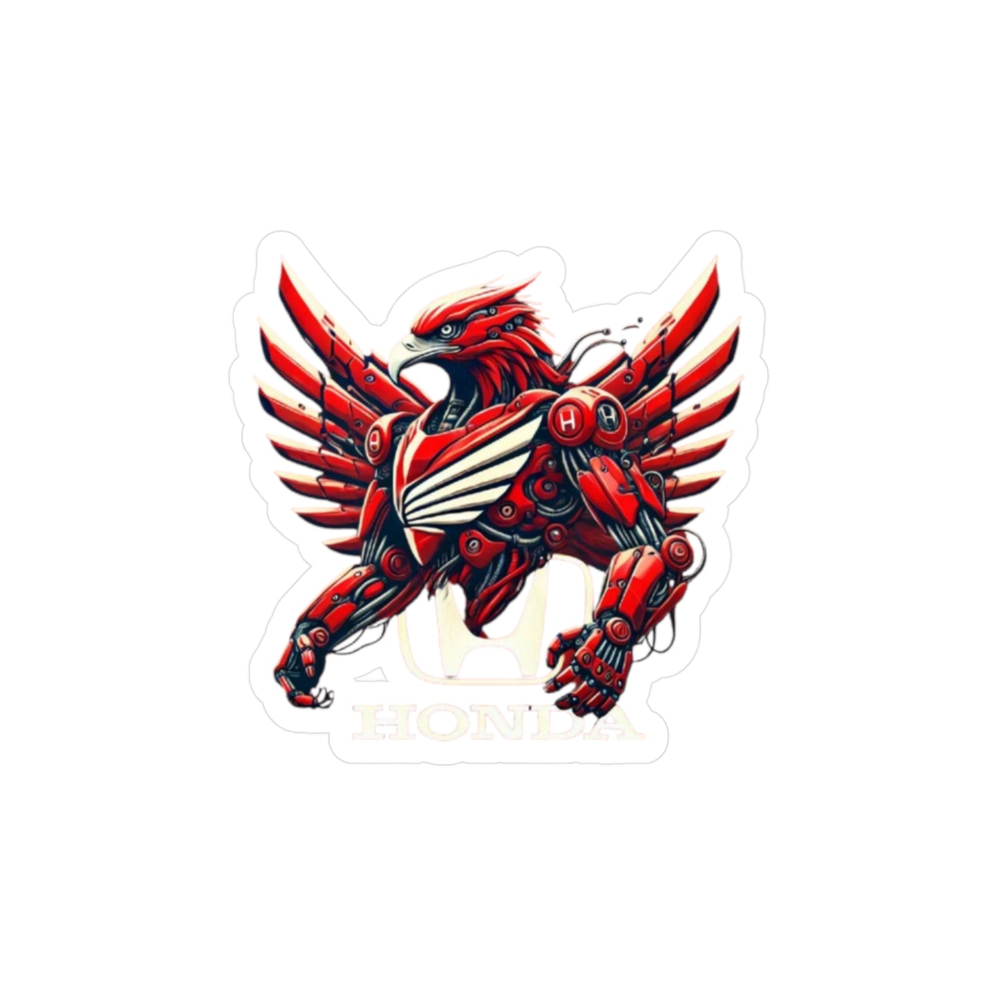 Red Mech Phoenix Sticker — Robotic Phoenix Kiss-Cut Vinyl Decal