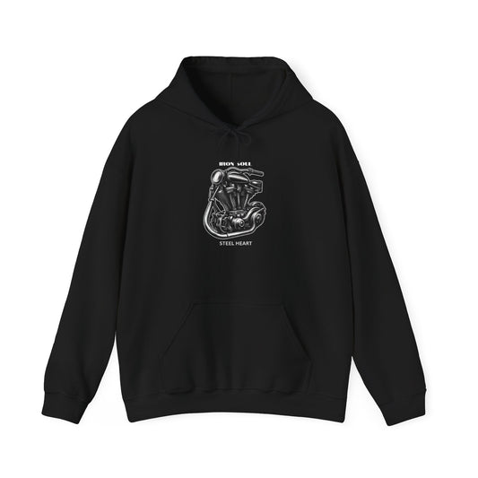 Iron Soul, Steel Heart – Vintage Engine Graphic Motorcycle Hoodie