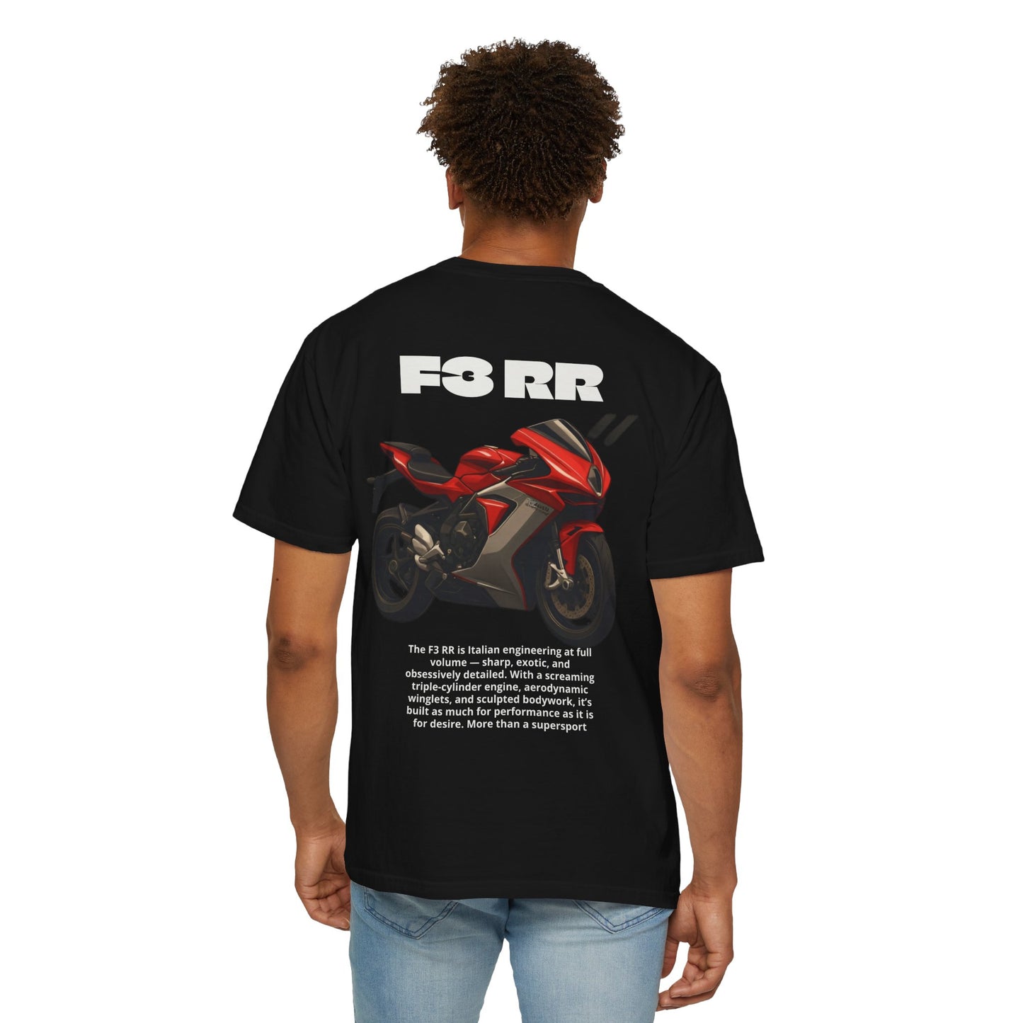 Motorcycle T-Shirt — Red Sportbike Graphic Tee (Yirella logo)
