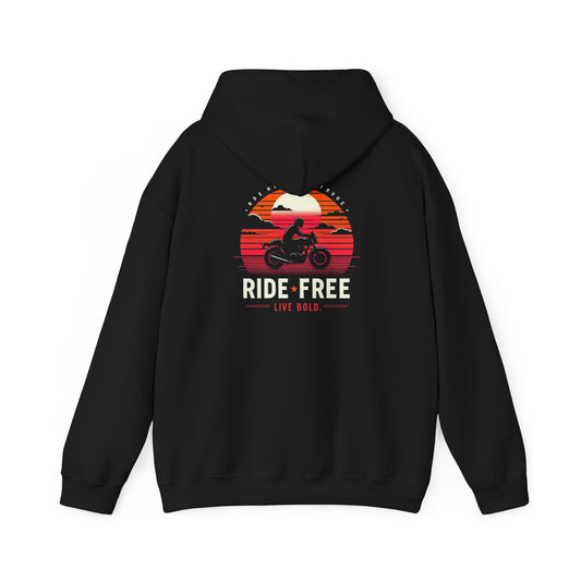 Unisex Hoodie with 'Ride Free Live Bold' Design - Perfect for Bikers, Cozy Casual Wear, Gift for Adventure Lovers, Travel, Festivals