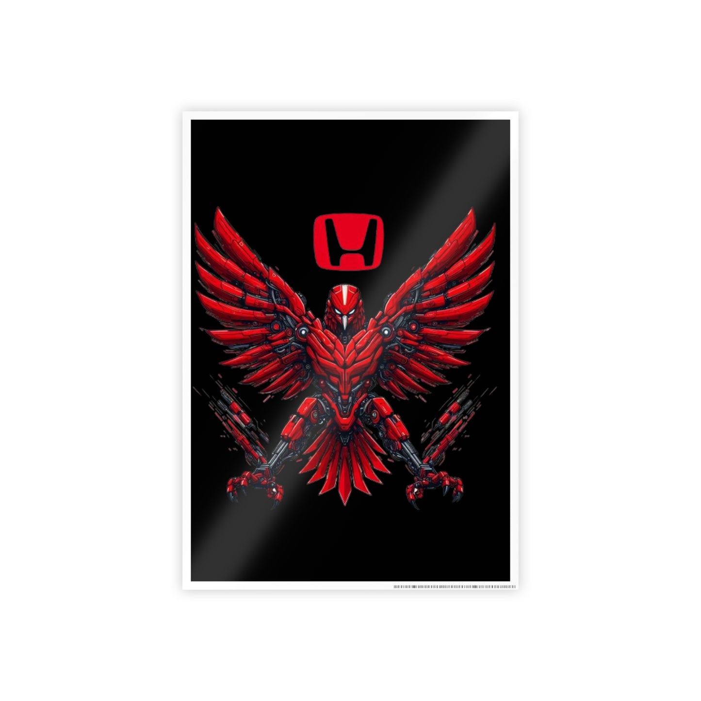 Gloss Poster — Red Mechanical Falcon with Honda Emblem (Glossy Wall Art)