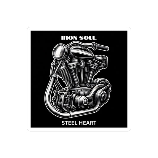 Motorcycle Engine Sticker — "Iron Soul Steel Heart" Kiss-Cut Vinyl Decal