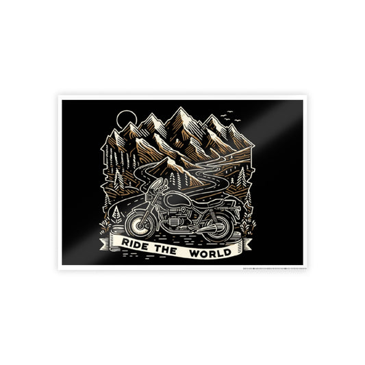 Ride The World Motorcycle Poster — Glossy Mountain Biker Wall Art
