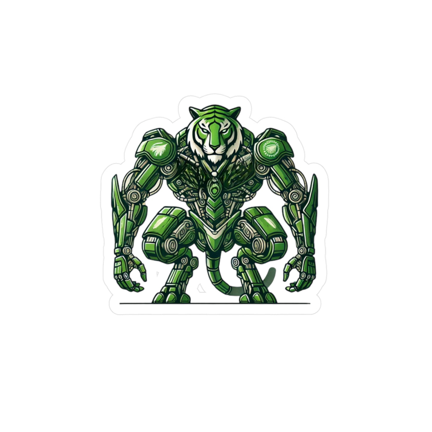 Green Mecha Tiger Vinyl Sticker — Robotic Tiger Kiss-Cut Decal