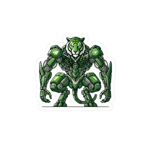 Green Mecha Tiger Vinyl Sticker — Robotic Tiger Kiss-Cut Decal