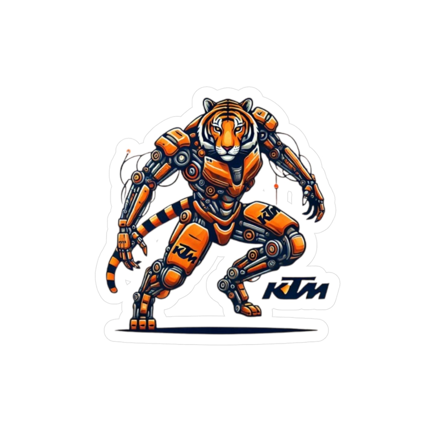 KTM Tiger Robot Vinyl Sticker — Orange Motorcycle Decal (Kiss-Cut)