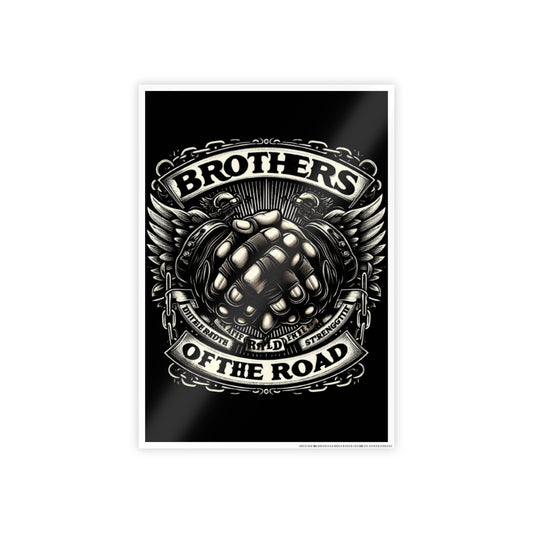 Brothers of the Road Gloss Poster — Motorcycle Club Vintage Emblem Wall Art