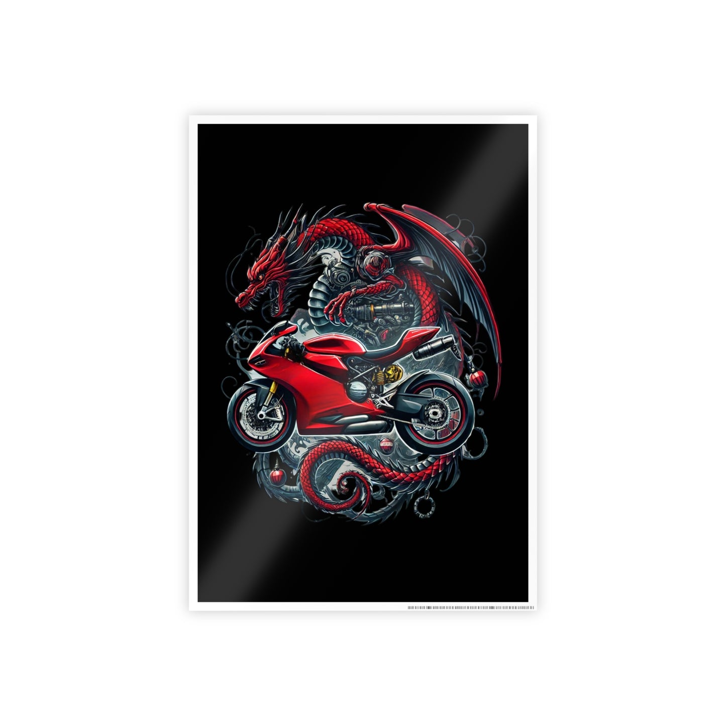 Motorcycle Dragon Gloss Poster — Red Sportbike & Dragon Wall Art