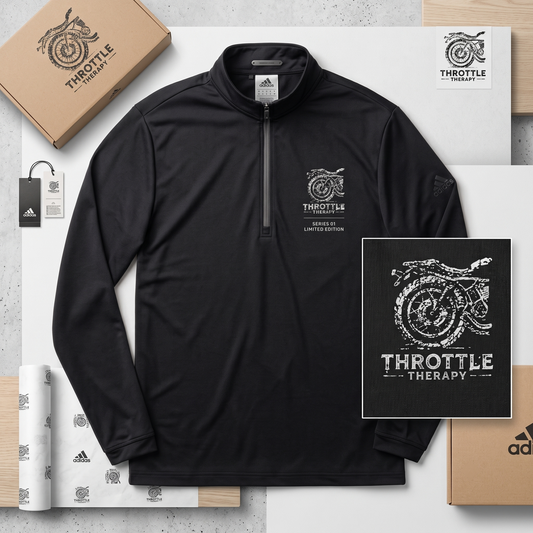 Embroidered Black Quarter-Zip Pullover — Minimal Floral Chest Logo