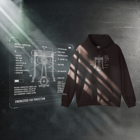 Piston Blueprint Riding Hoodie - Ride with the pulse of power.