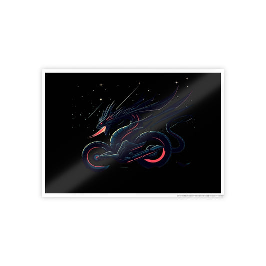 Gloss Poster — Neon Dragon Motorcycle Art Print