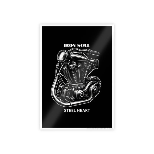 Motorcycle Engine Gloss Poster — "Iron Soul, Steel Heart" Wall Art
