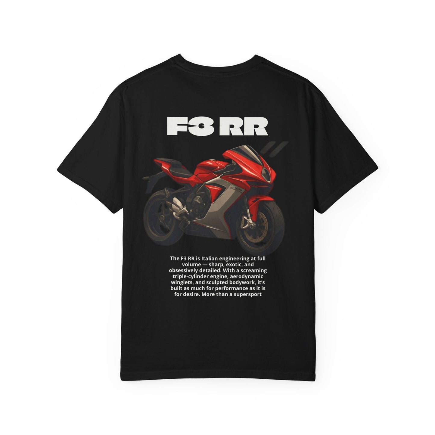 Motorcycle T-Shirt — Red Sportbike Graphic Tee (Yirella logo)