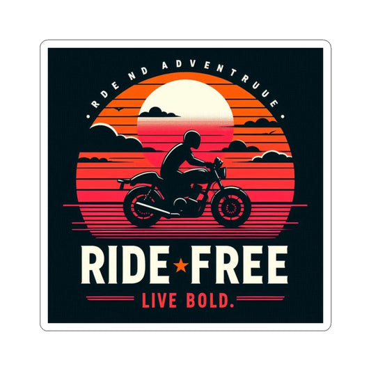 Ride Free Motorcycle Sticker — 'Ride Free Live Bold' Vintage Sunset Kiss-Cut